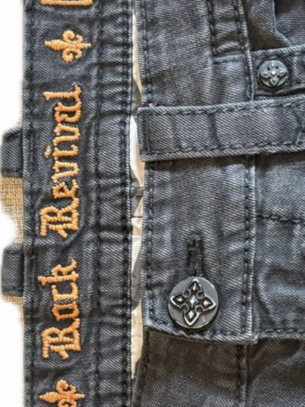 Rock Revival Men's Black Jeans with Gold Embroidered Waistband